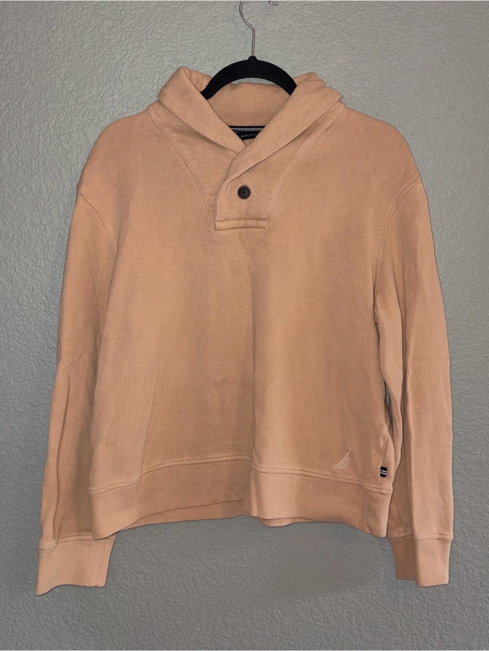 Vintage Nautica Sweatshirt Mens M Brown Tan Shawl Collar Cotton Pullover 90s